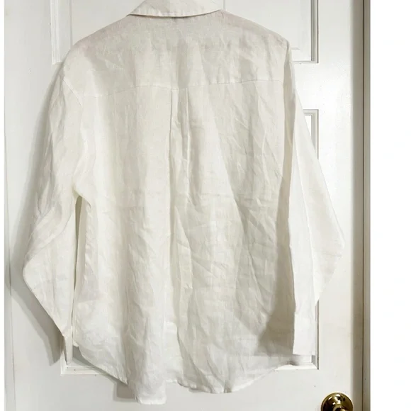 Lucy Paris White Linen Long Sleeve Blouse NWOT Shirt Sz S - Picture 2 of 3